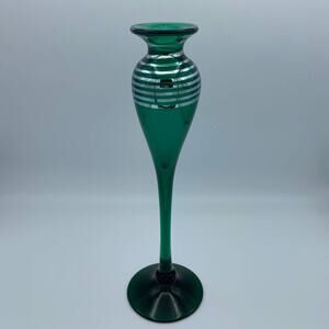 Steven Correia Art Glass  Signed Green Silver Vase 1983